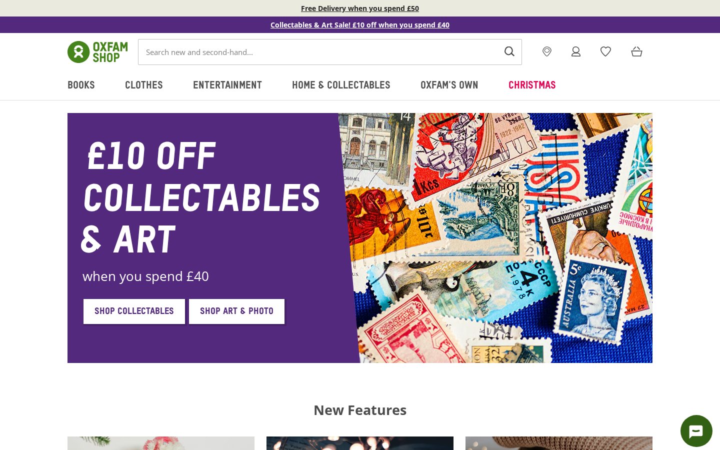 Screenshot of the Oxfam Online Shop homepage